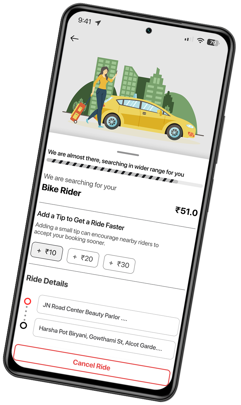 Sanchaar app screen: Finding a driver