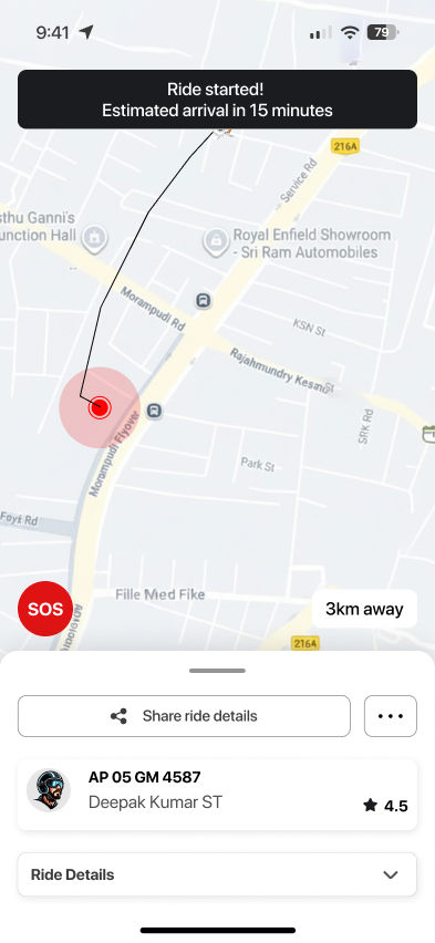 Sanchaar live ride tracking screen